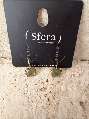 (SFERA)Gold Tone Olive Green Faceted Drop Earrings | Statement Dangle Jewelry